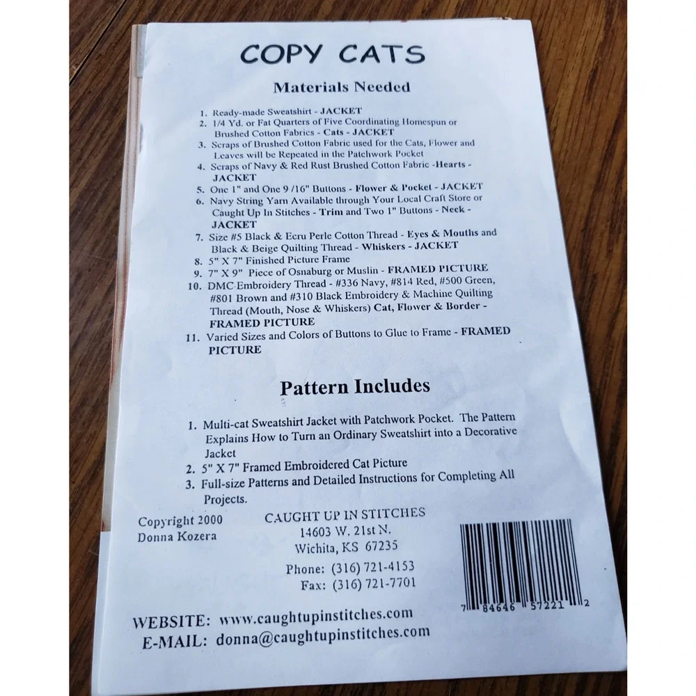 Copy Cats Sweatshirt Jacket Pattern Leaflet by Caught Up in Stitches